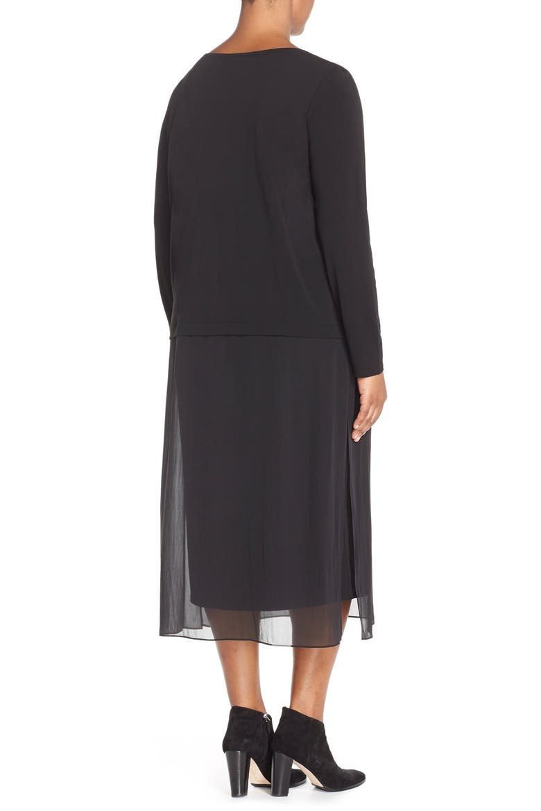 Ballet Neck Silk Jersey Dress, Alternate, color, BLACK