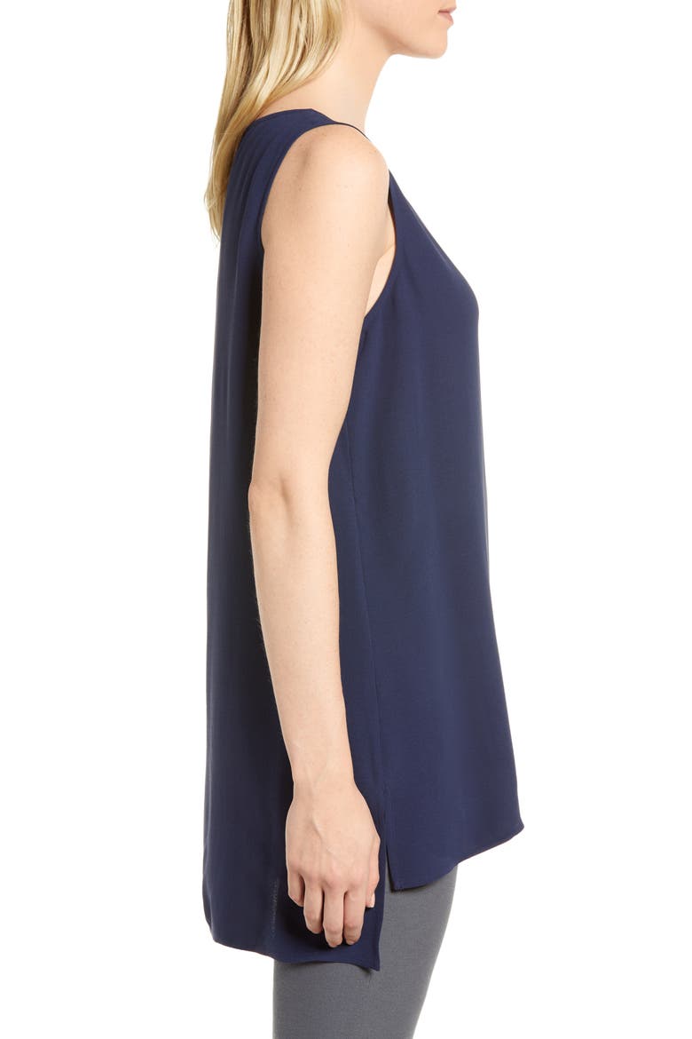 Silk Crepe Bateau Neck Shell, Alternate, color, MIDNIGHT