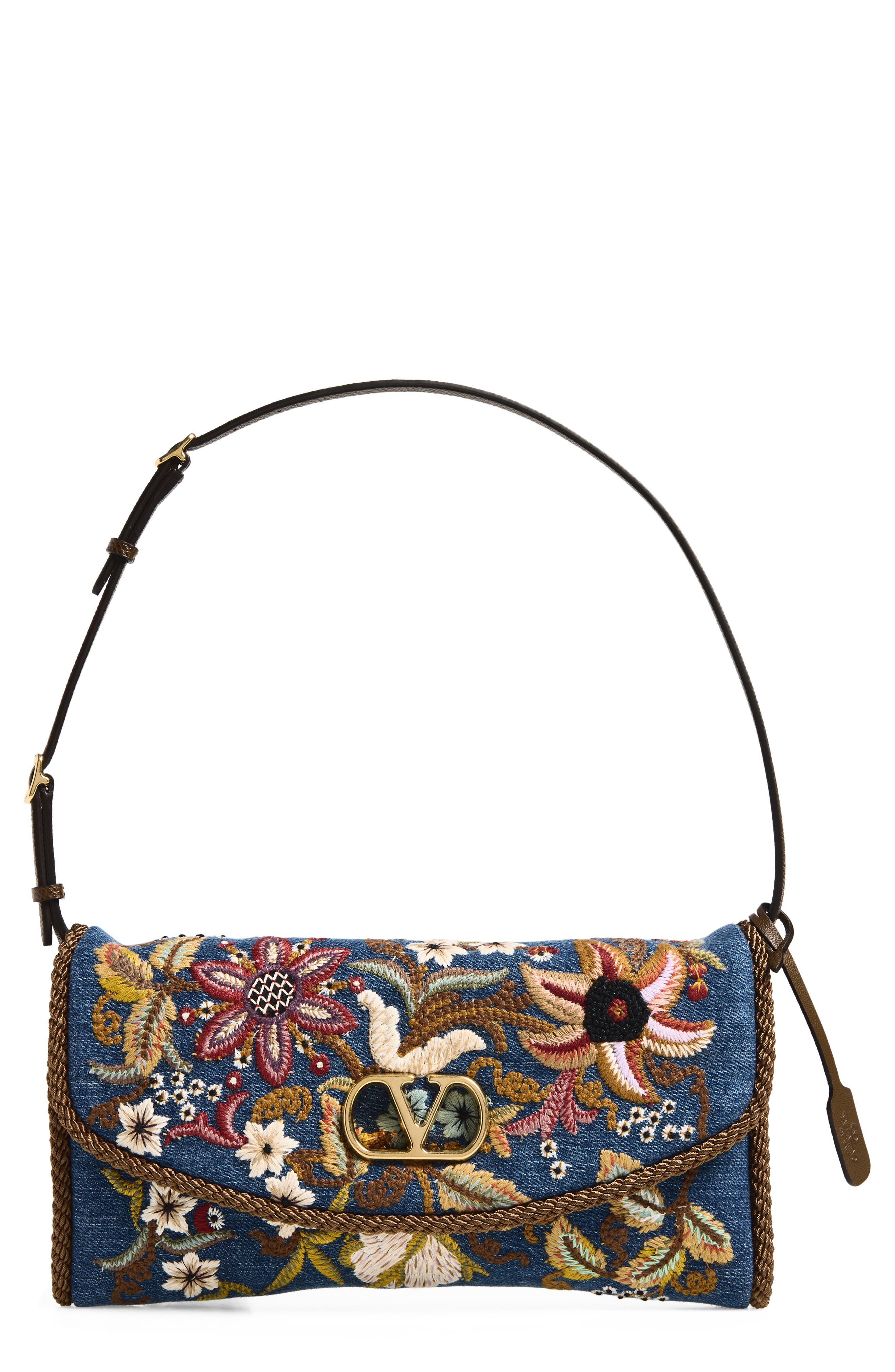 Small DeVain Embroidered Denim Shoulder Bag, Main, color, BLUE MULTI