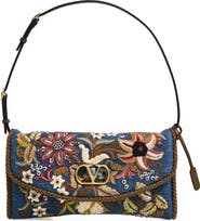 Valentino Garavani Small DeVain Embroidered Denim Shoulder Bag