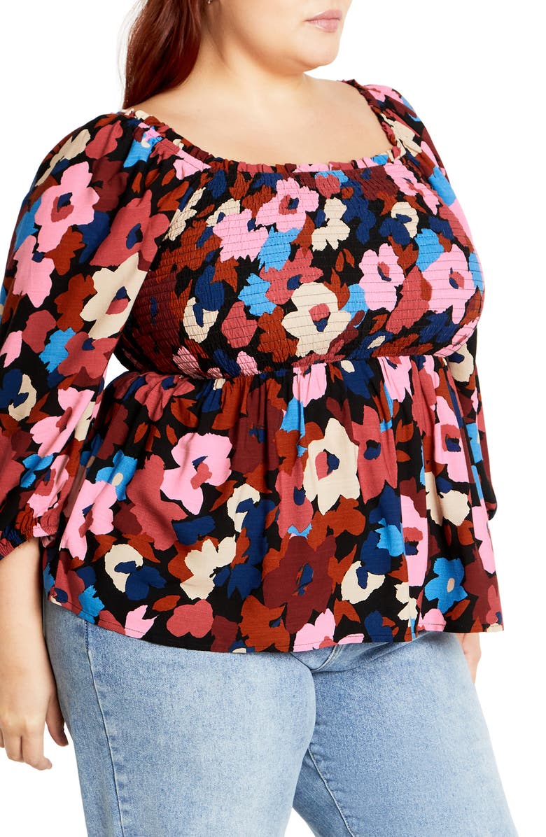 City Chic Poppy Balloon Sleeve Peplum Top, Alternate, color, Sugar Coated