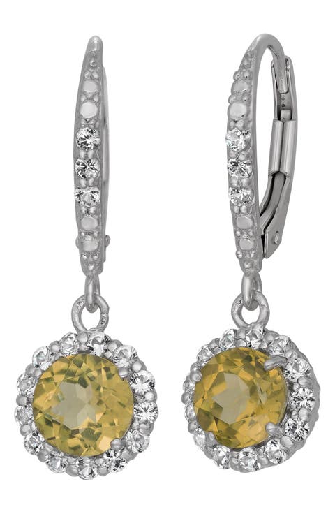 Sterling Silver Created Sapphire Drop Earrings