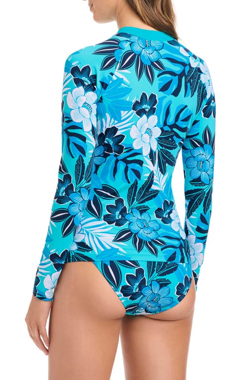 Bleu Rod Beattie Rod Beattie Long Sleeve Zip-up Rashguard In Blue