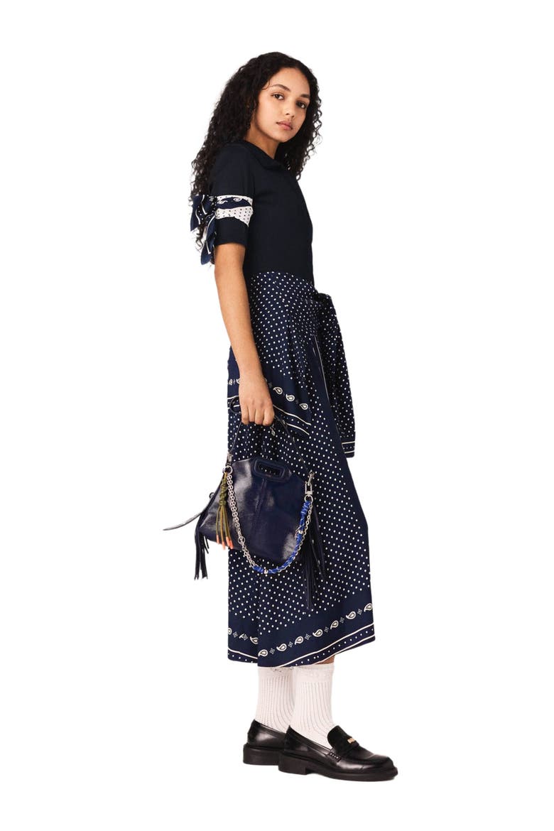Patterned mixed-material dress, Alternate, color, Navy dot bandana print