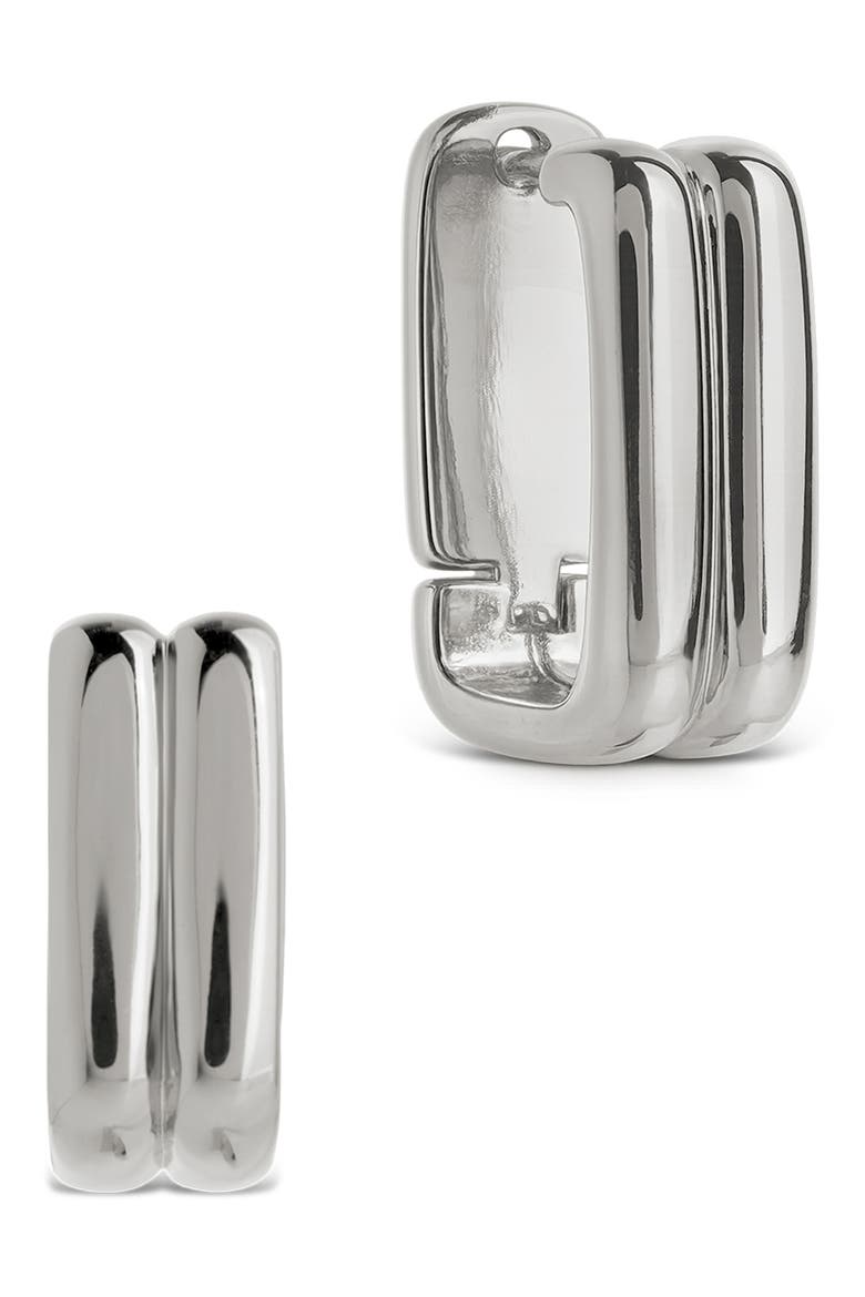 Arianna Ribbed Square Hoop Earrings, Main, color, SILVER