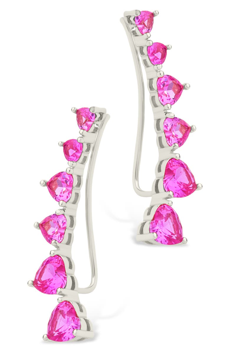 Sterling Forever Jillian Cubic Zirconia Heart Ear Climbers, Alternate, color, Silver / Pink