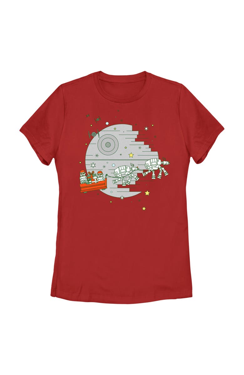 Star Wars Women's Star Wars Christmas Death Star Scene  Graphic T-Shirt, Main, color, Red