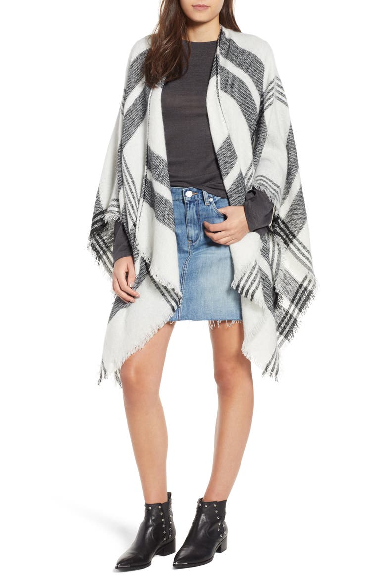 Plaid Poncho, Main, color, IVORY/ BLACK