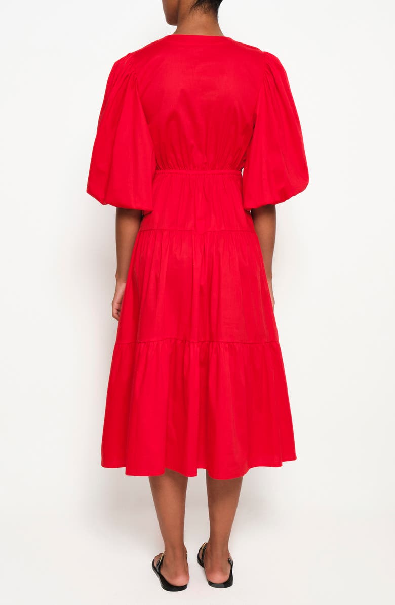 The Lulo Project Lilies Tie Front Stretch Cotton Midi Dress, Alternate, color, Red