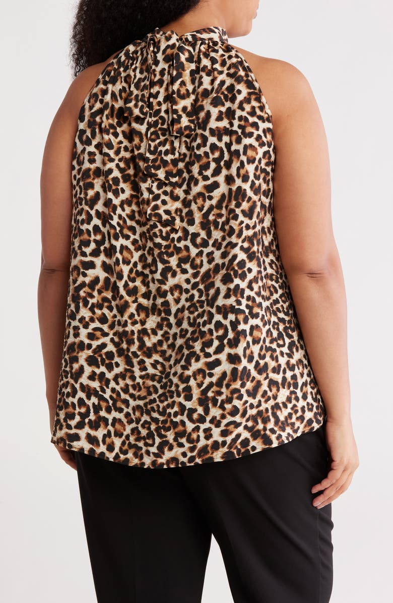 Renee C Leopard Tie Neck Top, Alternate, color, Chocolate