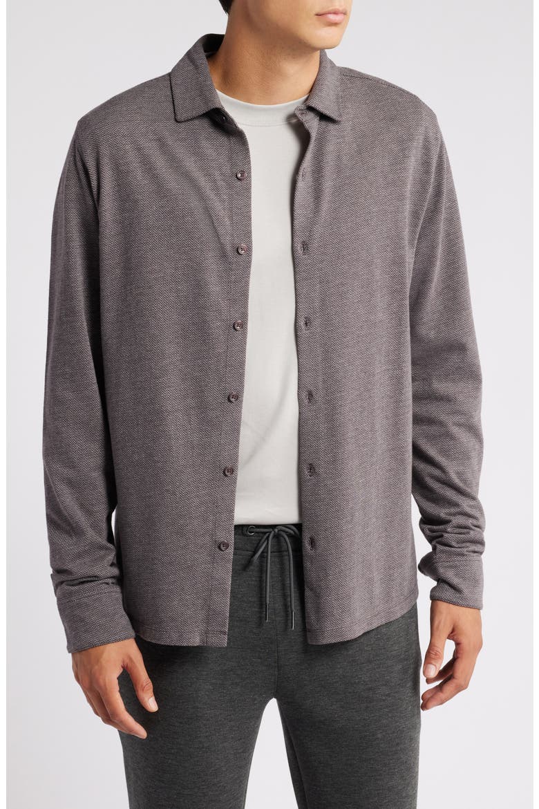 Shearwood Herringbone Knit Button-Up Shirt, Main, color, PORT