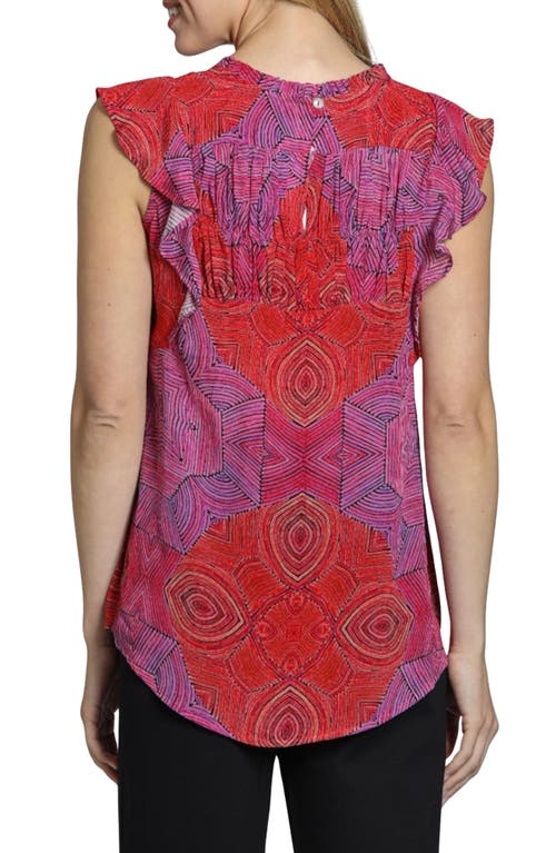 Apny Floral Print Flutter Sleeve Top In Red/purple Multi