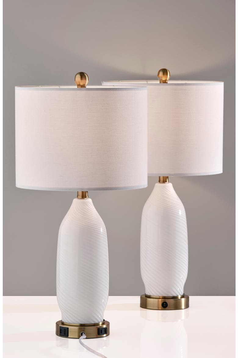Freya Set of 2 Table Lamps, Alternate, color, ANTIQUE BRASS WHITE