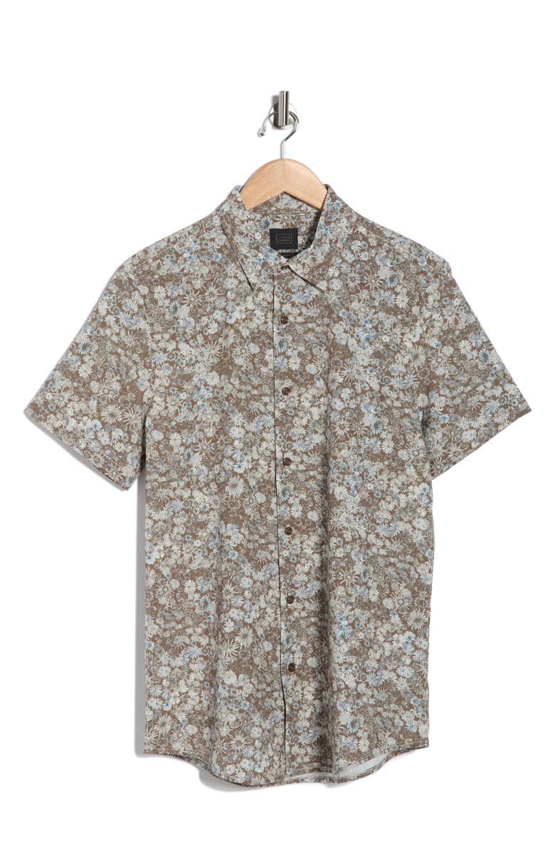 14th & Union Field Floral Print Short Sleeve Shirt, Alternate, color, Olive Spring Field