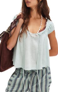 Free People Dahlia Tie Front Linen & Cotton T-Shirt