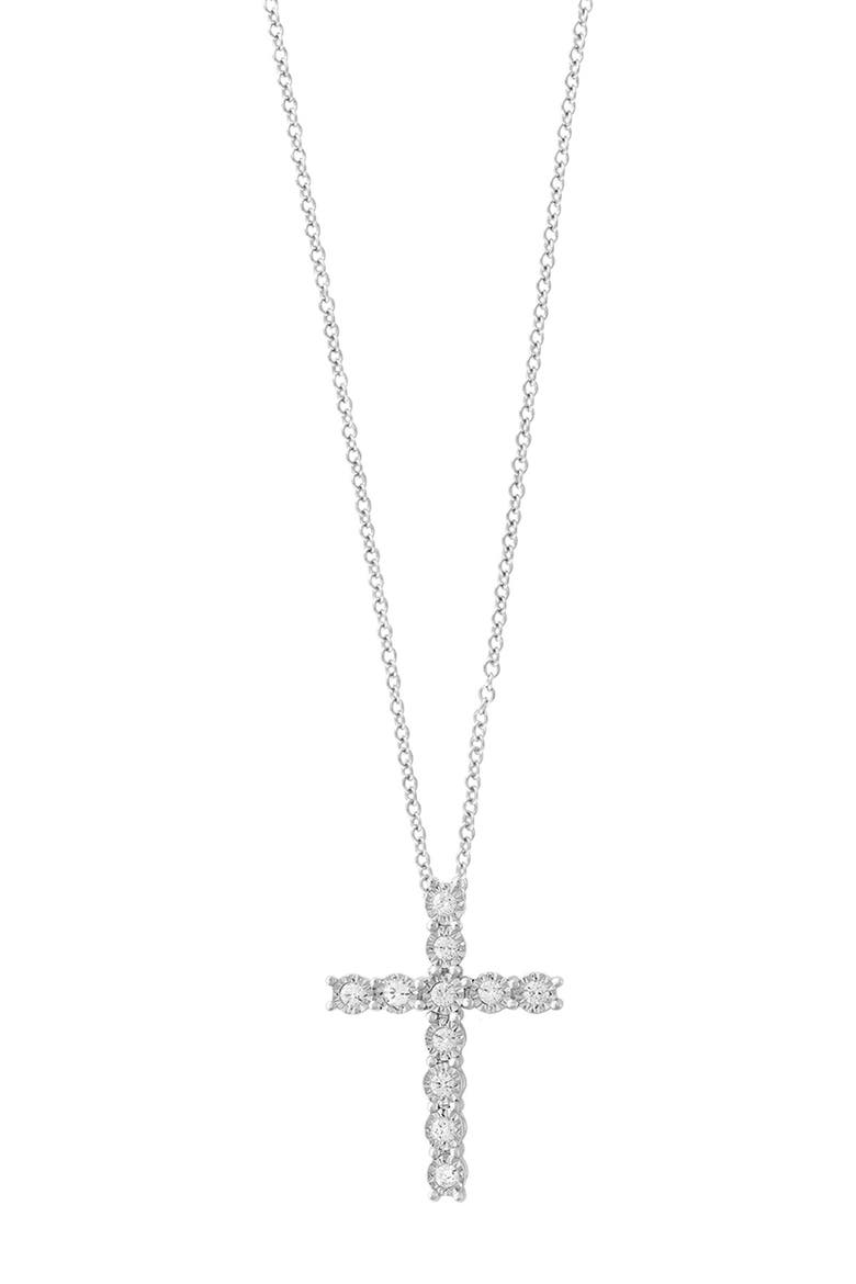 Diamond Cross Pendant Necklace, Alternate, color, SILVER