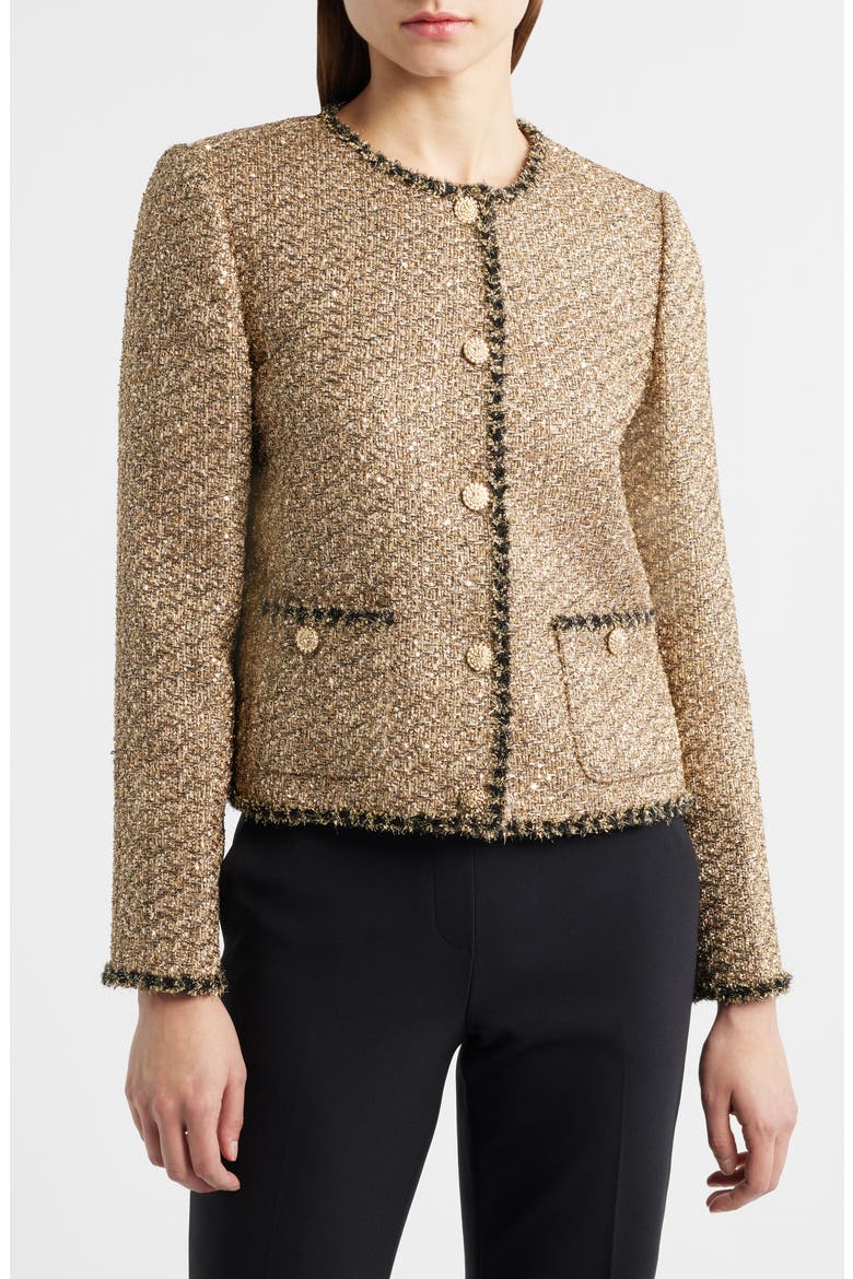 The Ramy Metallic Tweed Jacket, Alternate, color, GOLD