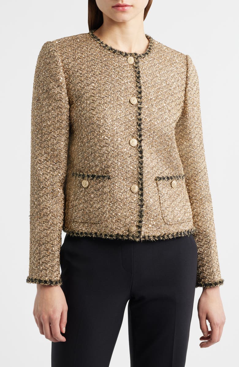 Elie Tahari The Ramy Metallic Tweed Jacket, Alternate, color, Gold
