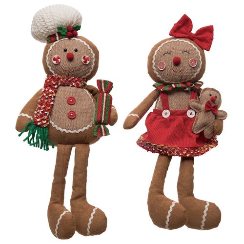 Transpac Plush Gingerbread Shelf Sitter Set Of 2 Decorative Figurines In Brown