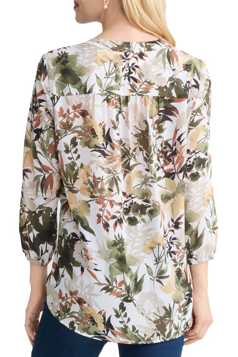 Floral Three Quarter Sleeve Crepe Top, Alternate, color, WHITE SAND MULTI
