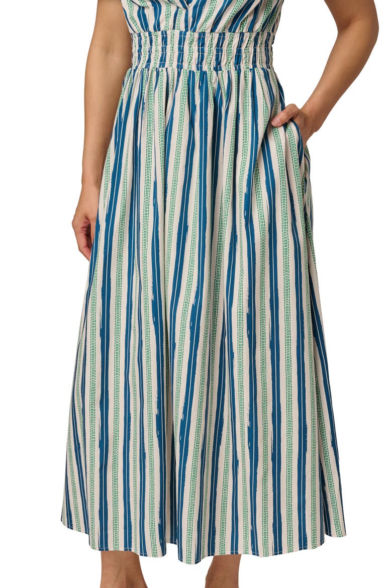 Stripe Smocked Waist Midi Dress, Alternate, color, ECRU/ NAVY