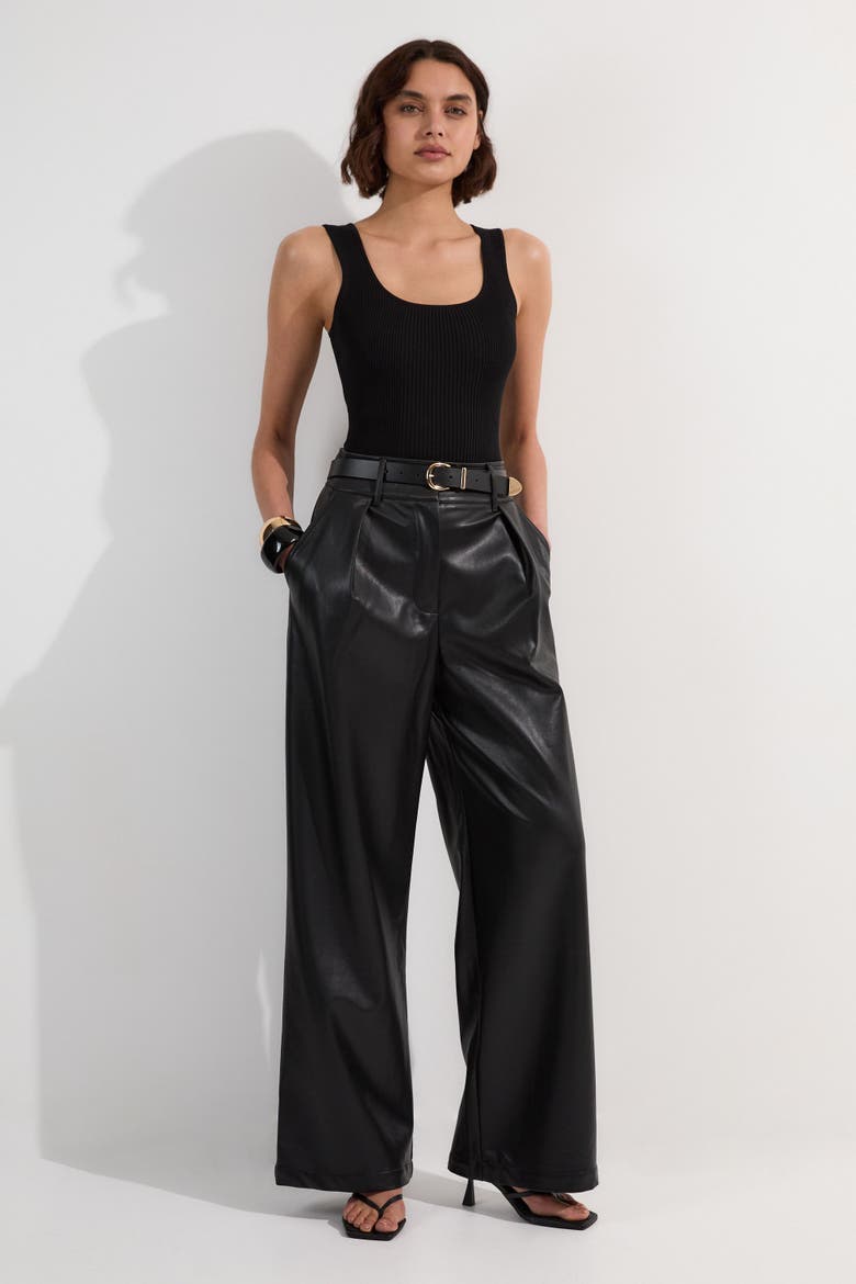 Faux Leather Wide Leg Pants, Alternate, color, Black