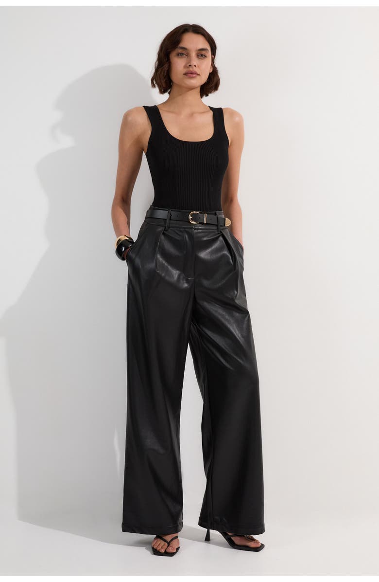 Karen Millen Faux Leather Wide Leg Pants, Alternate, color, Black