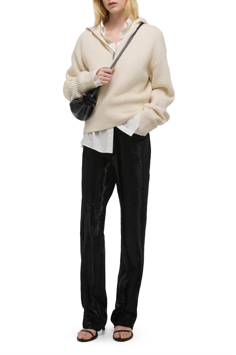 High Waist Velvet Pants, Alternate, color, BLACK