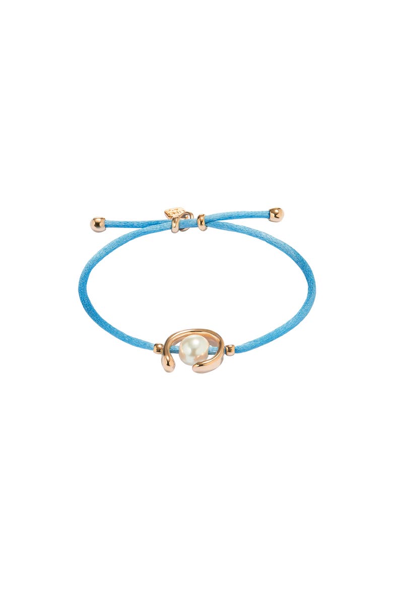 Blue Thread Bracelet with Pearl Shell Findings Plated in 18K Gold, Main, color, Gold