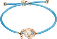 UNODE50 Blue Thread Bracelet with Pearl Shell Findings Plated in 18K Gold