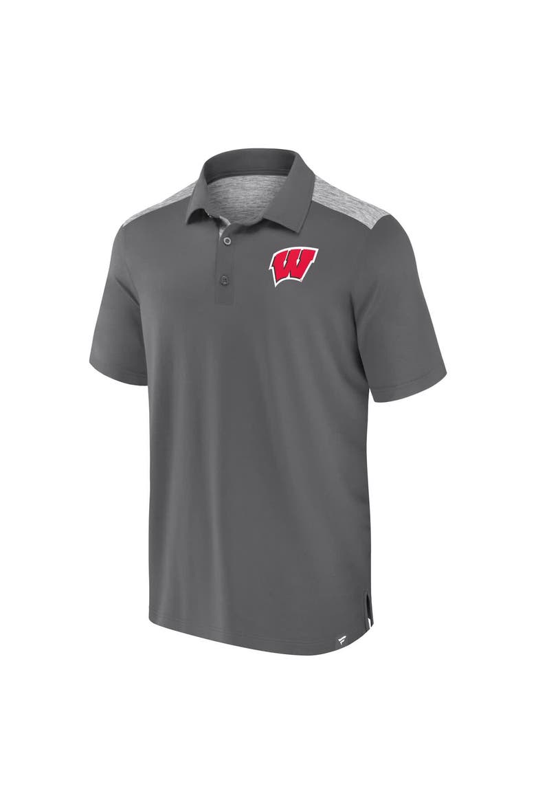 Men's Fanatics Gray Wisconsin Badgers Iconic Brushed Blocked Polo, Alternate, color, Gray