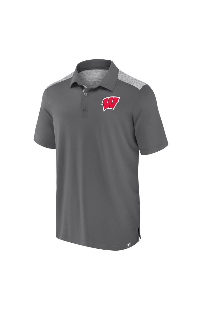 FANATICS Men's Fanatics Gray Wisconsin Badgers Iconic Brushed Blocked Polo, Alternate, color, Gray