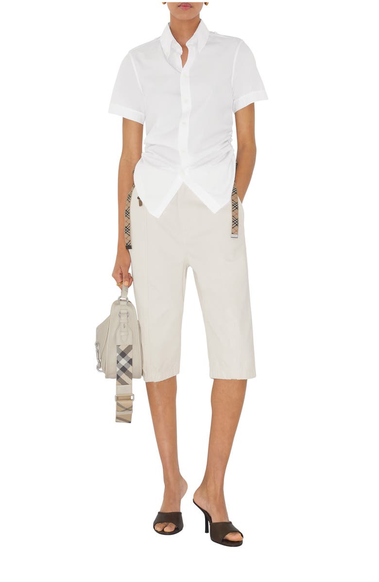 Burberry Check Trim Cotton Shirt, Main, color, Optic White