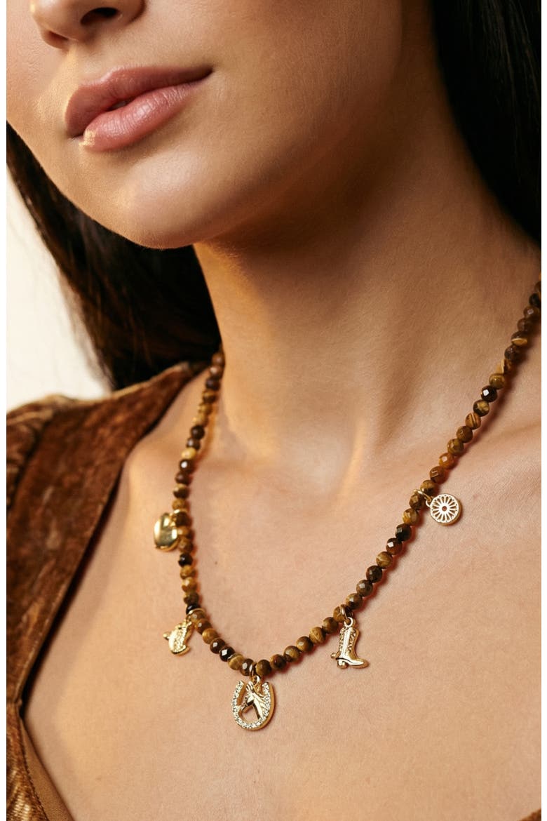 Tiger's Eye Charm Necklace, Alternate, color, GOLD