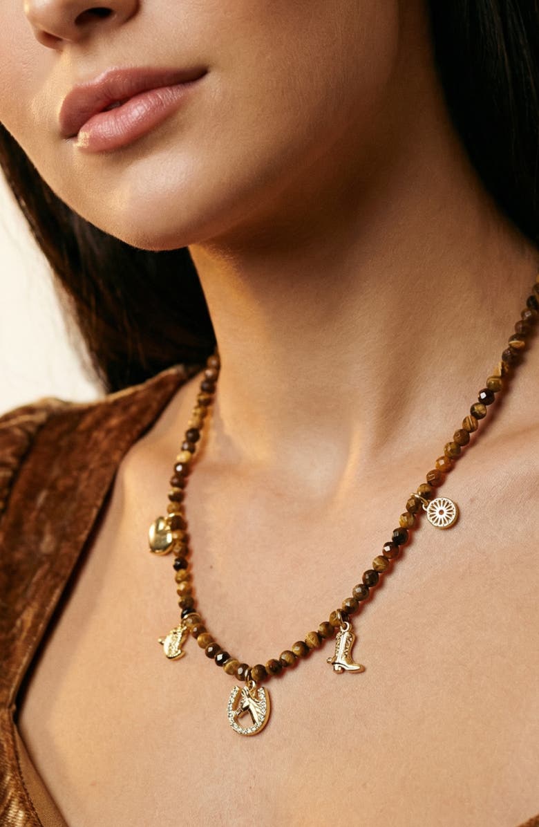 ARGENTO VIVO Tiger's Eye Charm Necklace, Alternate, color, Gold