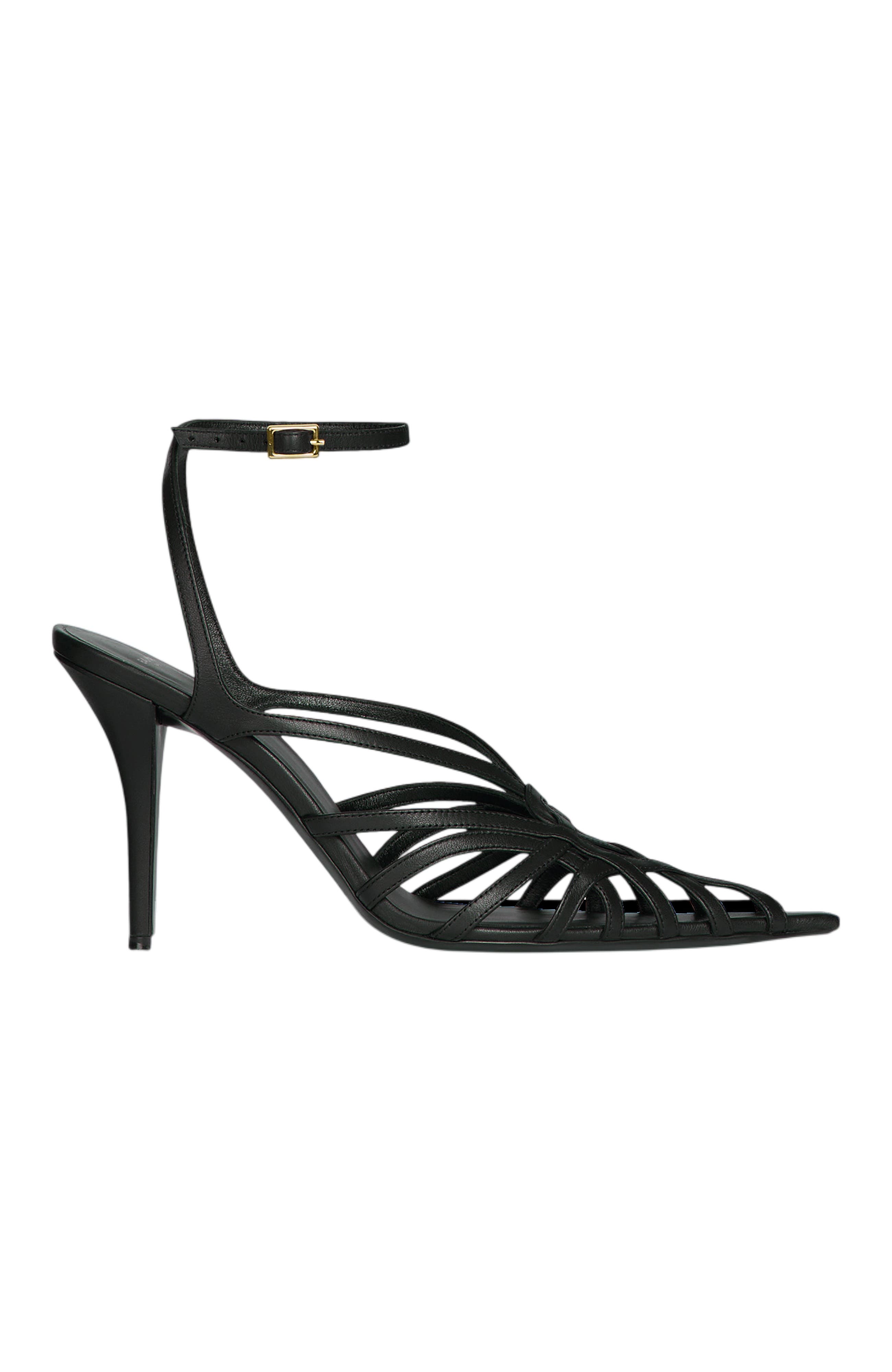 Smooth Leather Cage Sandals, Alternate, color, black