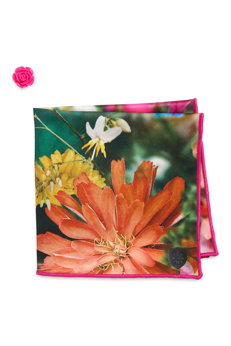 Fuchsia Multifloral Silk Pocket Square, Main, color, PINK