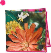 CLIFTON WILSON Fuchsia Multifloral Silk Pocket Square
