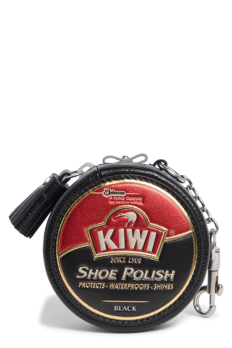 Anya Brands Kiwi Leather Coin Purse, Main, color, BLACK