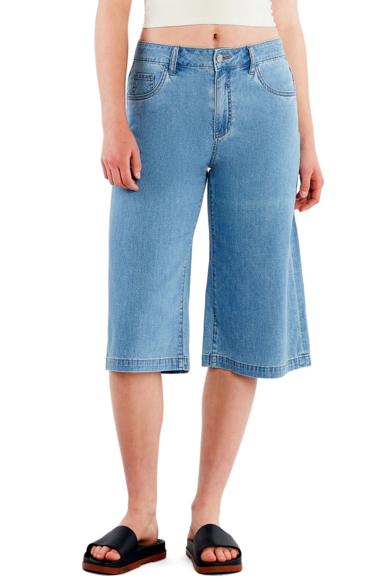 Mid Rise Relaxed Long Denim Shorts, Main, color, LIGHT DENIM