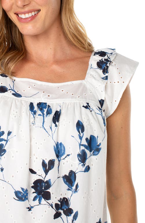 Liverpool Los Angeles Floral Flutter Sleeve Top In Indigo Rose