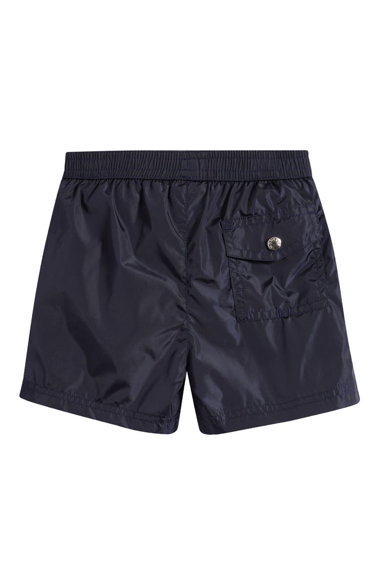 Moncler Kids' Logo Patch Swim Trunks, Alternate, color, Navy