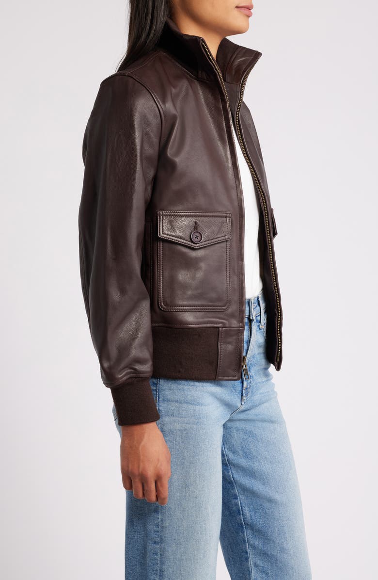 Schott NYC Leather Flight Jacket, Alternate, color, Brown