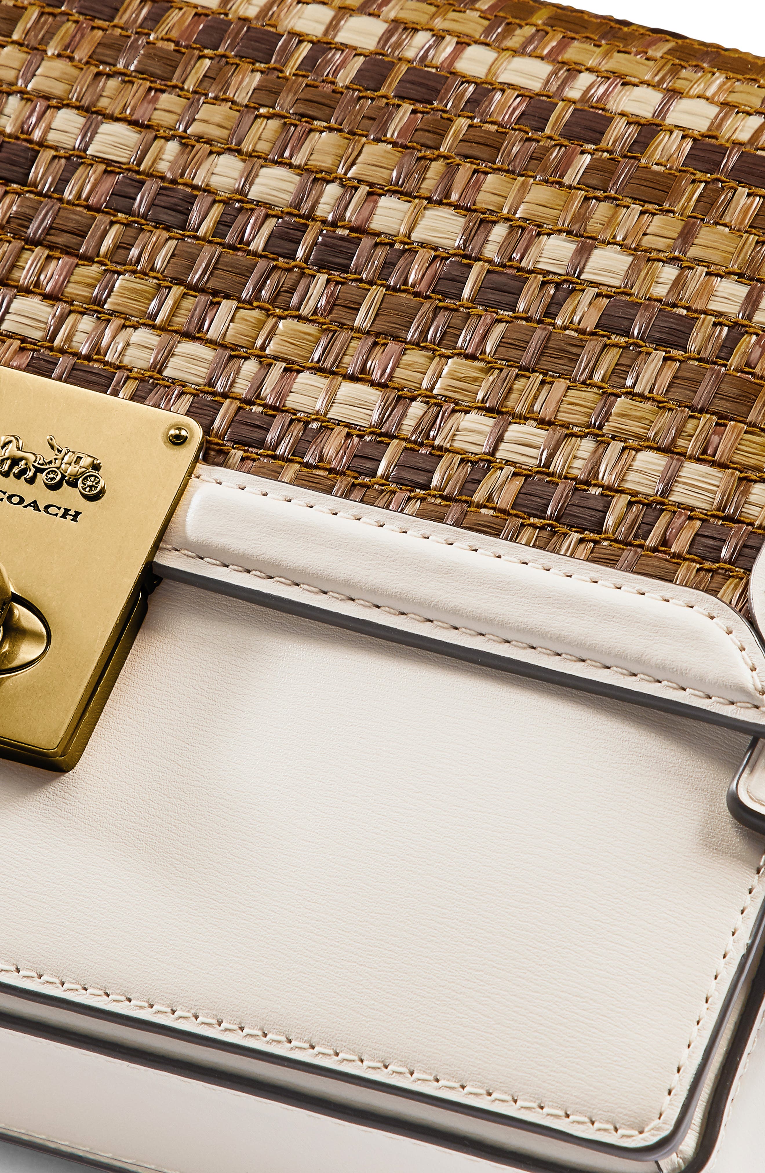 COACH Hutton Straw & Leather Shoulder Bag, Alternate, color, 