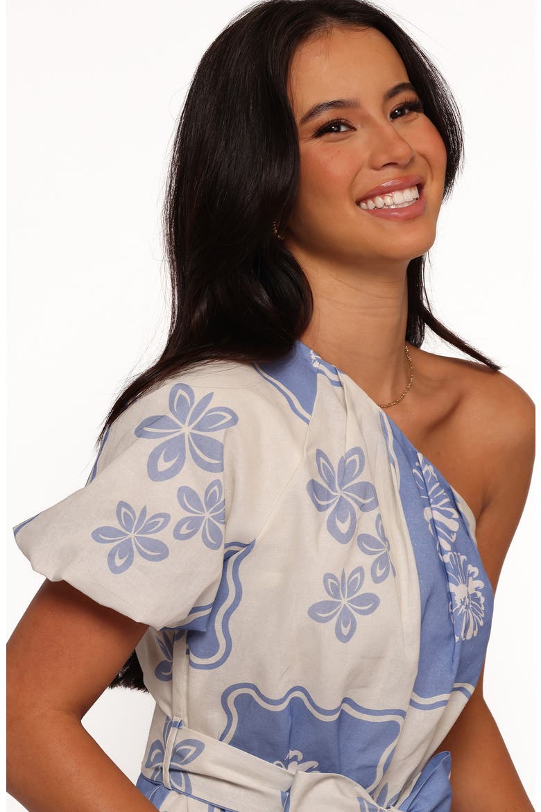 Dylan Printed One-Shoulder Minidress, Alternate, color, BLUE DAHLIA