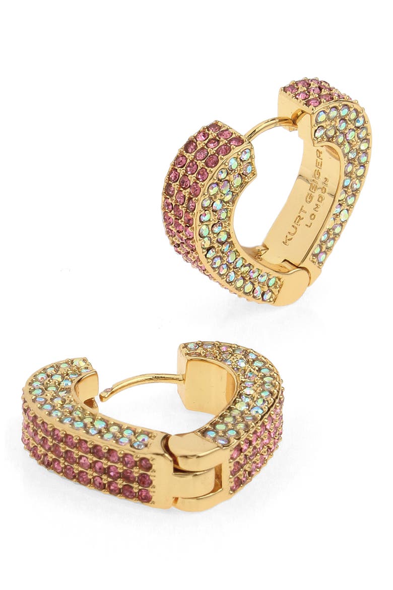 Pavé Heart Huggie Earrings, Alternate, color, PINK