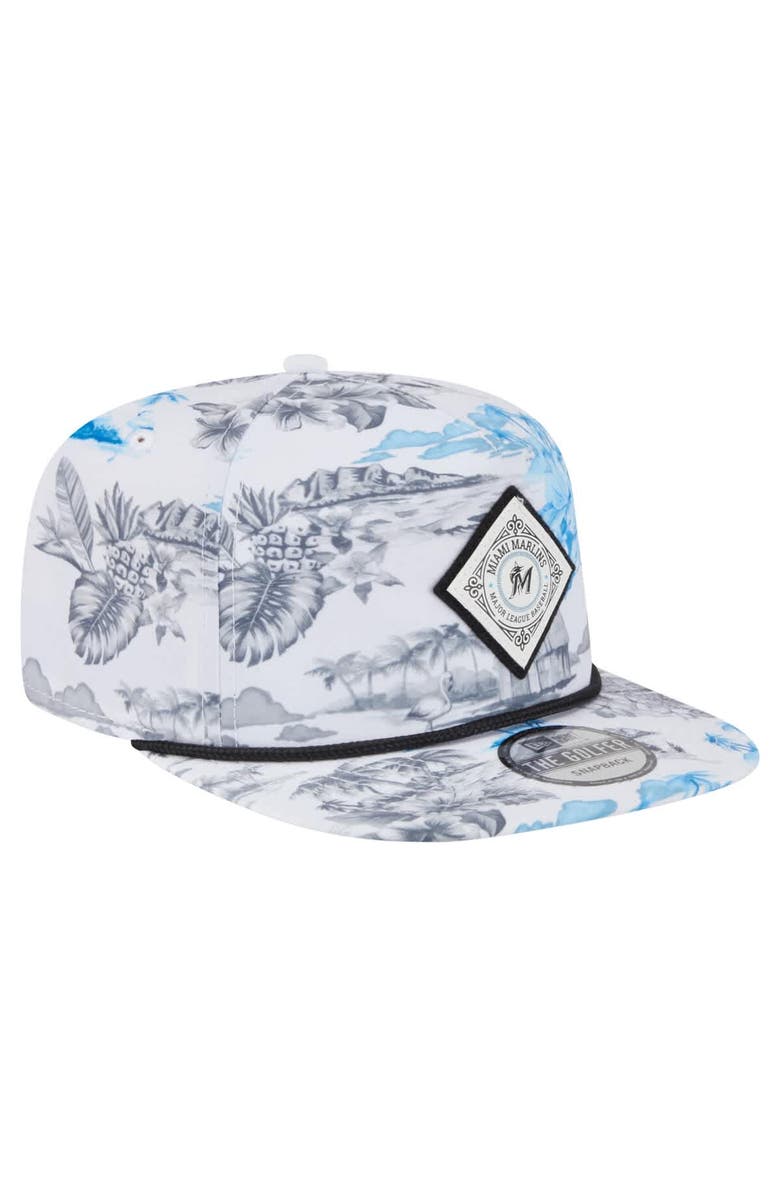 New Era Men's New Era White Miami Marlins Printed Island Golfer Snapback Hat, Alternate, color, White
