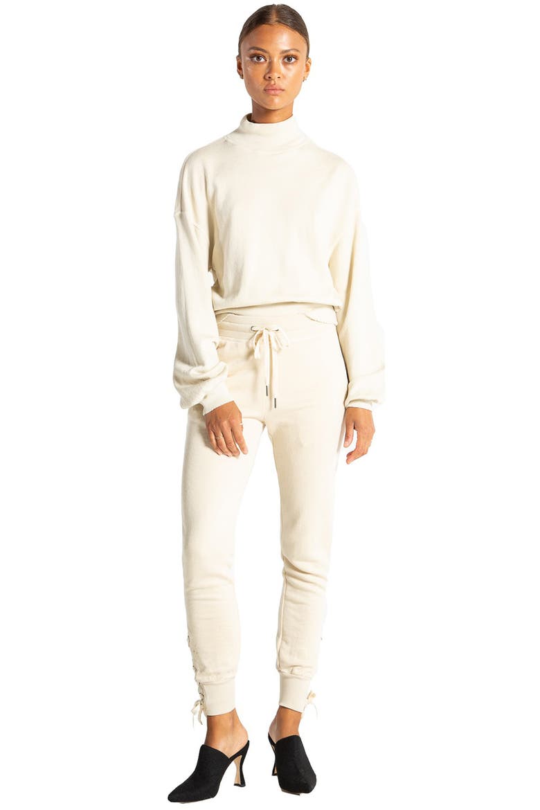 Daze Mock Neck Sweatshirt, Alternate, color, ALMOND