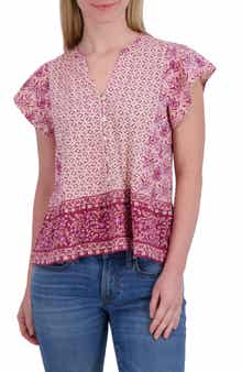 Lucky Brand Mix Print Flutter Sleeve Top