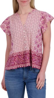 Lucky Brand Mix Print Flutter Sleeve Top